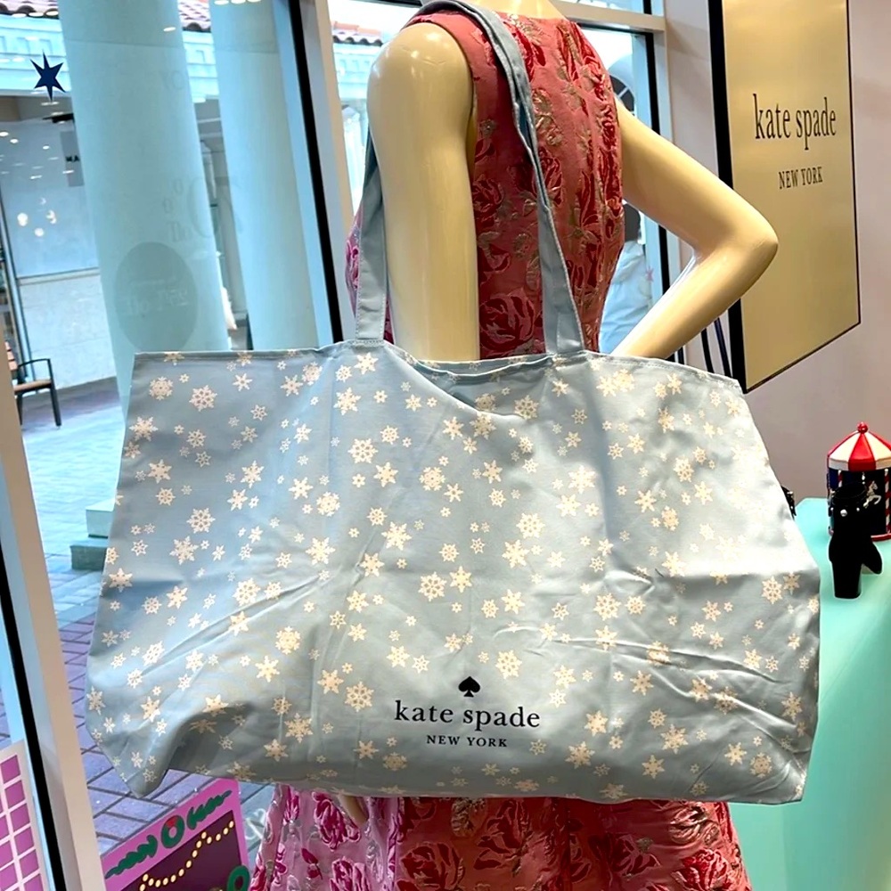 Kate Spade ♠️ Snow Flakes Canvas Tote XL Reusable Shopping Beach Bag